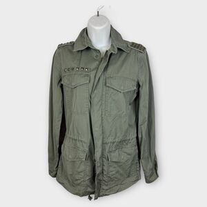 Mudd 90s Grunge Snap Front Green Long Sleeve Studded Canvas Utility Jacket XS